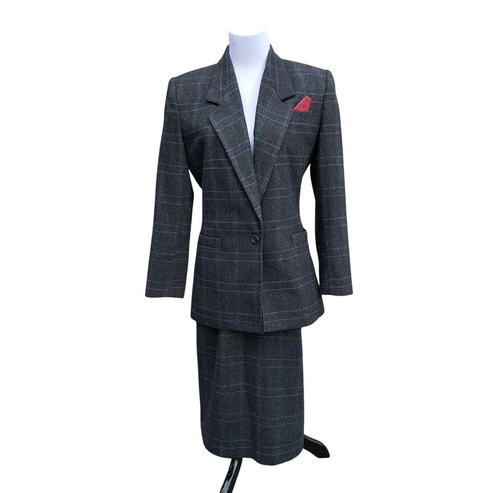 Vintage Sasson Womens Power Professional Suit 80s Menswear Jacket Skirt 6/7